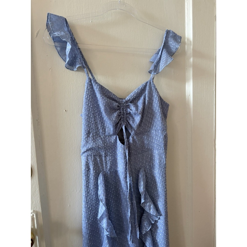 Cistar New York Baby Blue Tank Dress Ruffles Open Slits Size Small - Picture 4 of 8